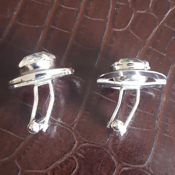 Vintage Large Cuff Links Silver Tone w/ Cut Glass Centre- Unique - Picture 5 of 6